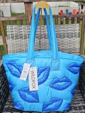 Wildfox Sky Blue and Blue Lips Puffer Tote Bag